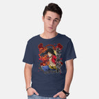 Model wearing navy Monkey D Luffy – Anime Graphic T-Shirt