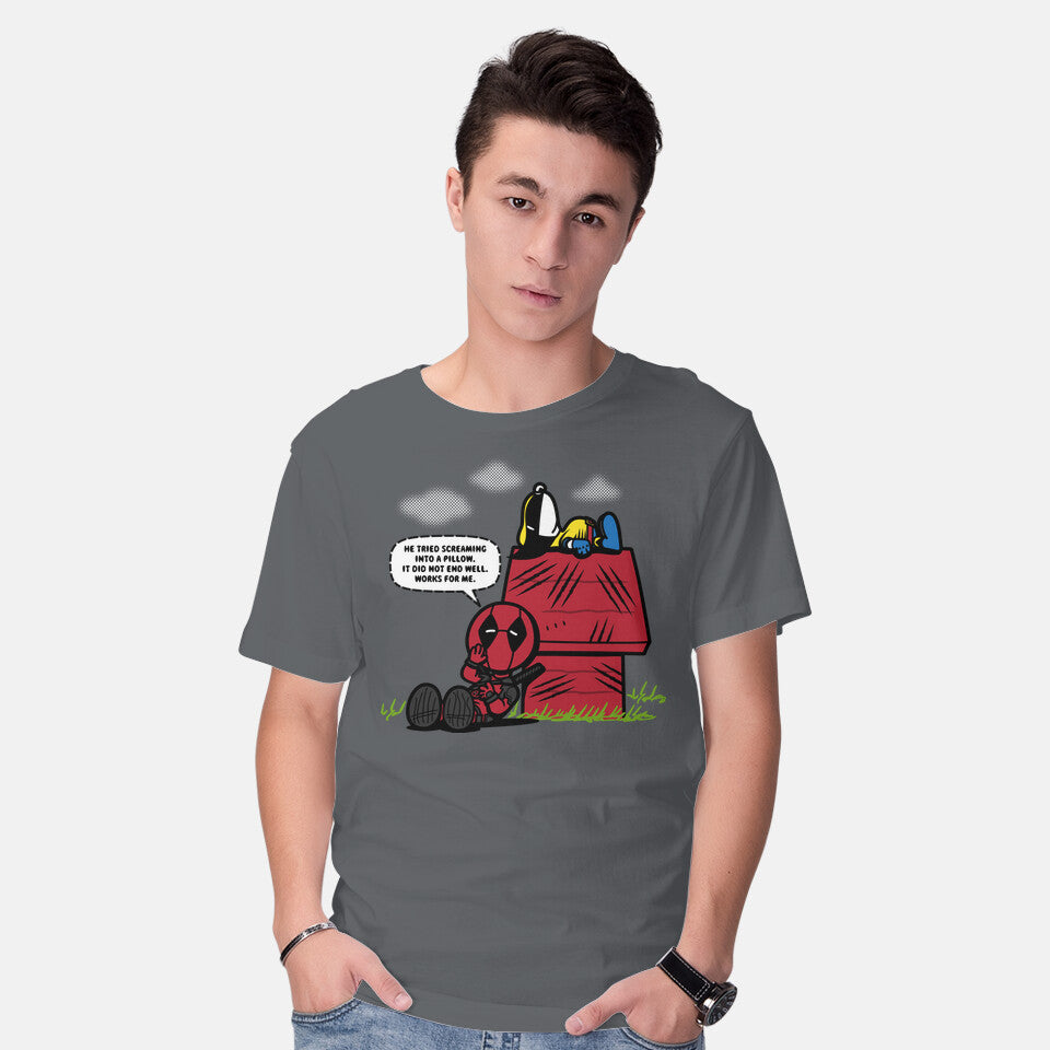 Model wearing charcoal Mutant Nuts – Sci-Fi Graphic T-Shirt