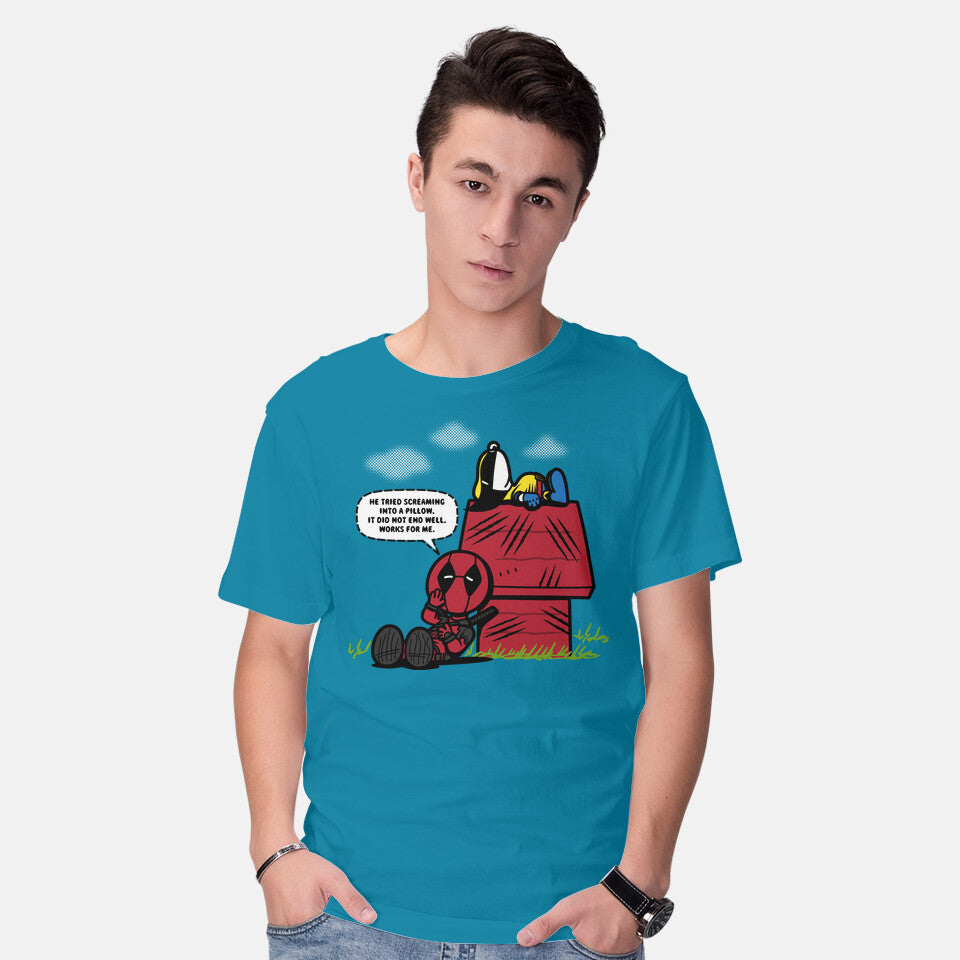 Model wearing turquoise Mutant Nuts – Sci-Fi Graphic T-Shirt