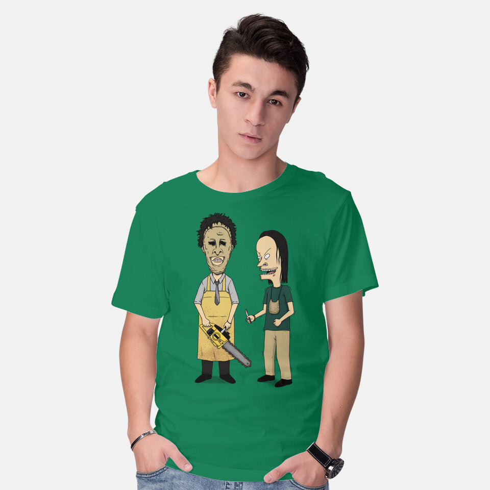 Model wearing green Texas Is Cool – Horror Graphic T-Shirt