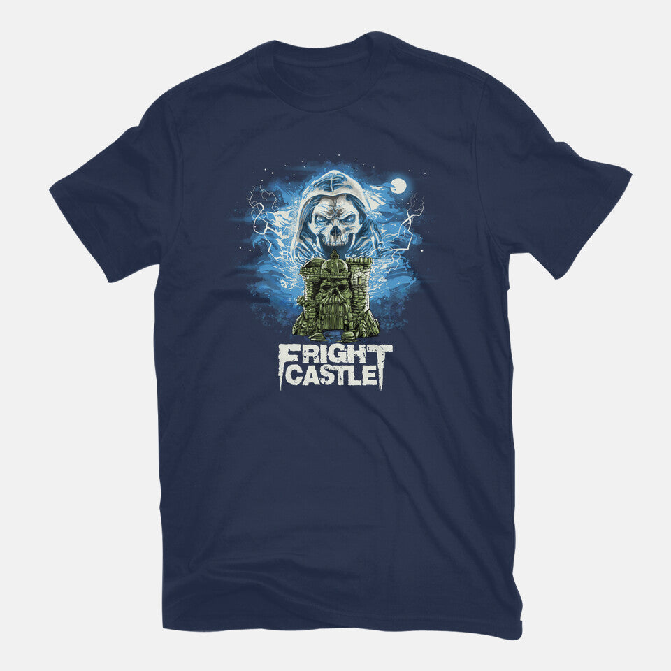 Fright Castle – Fantasy Graphic T-Shirt in navy, flat-lay product view
