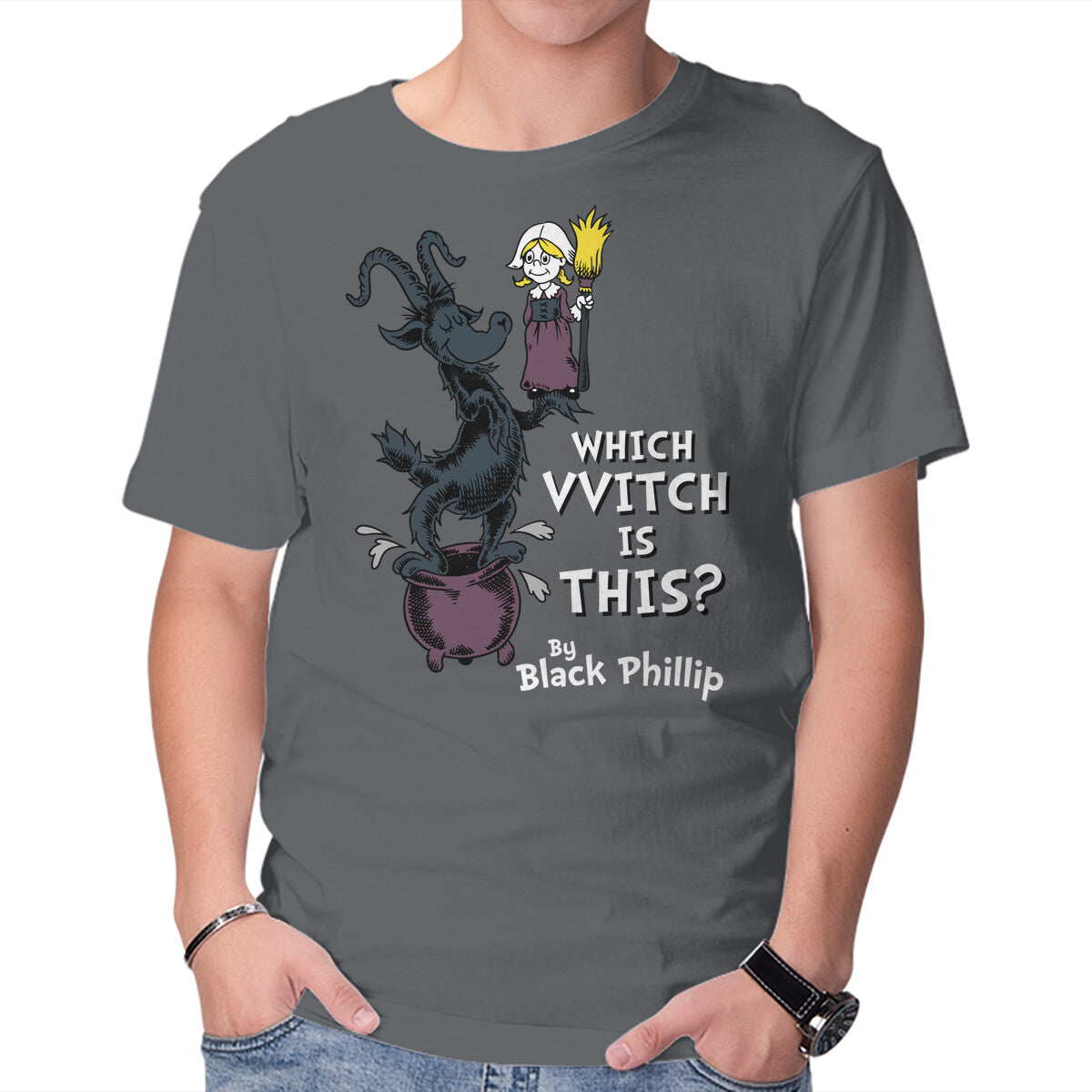 Which VVitch Is This? – Horror Graphic T-Shirt in charcoal, product display