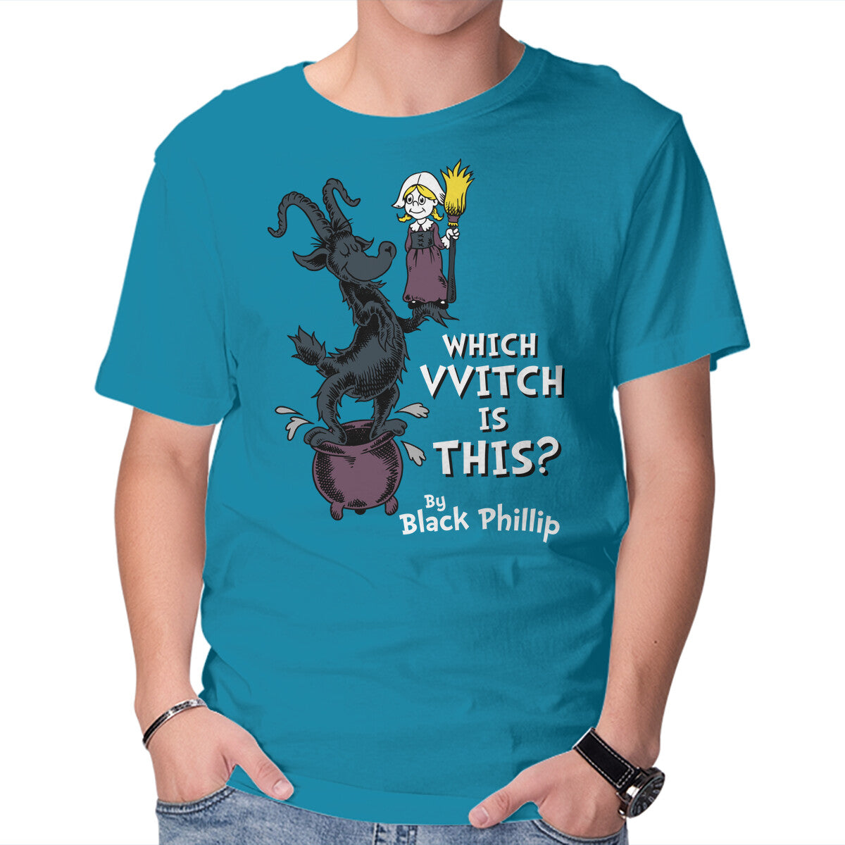 Which VVitch Is This? – Horror Graphic T-Shirt in turquoise, product display