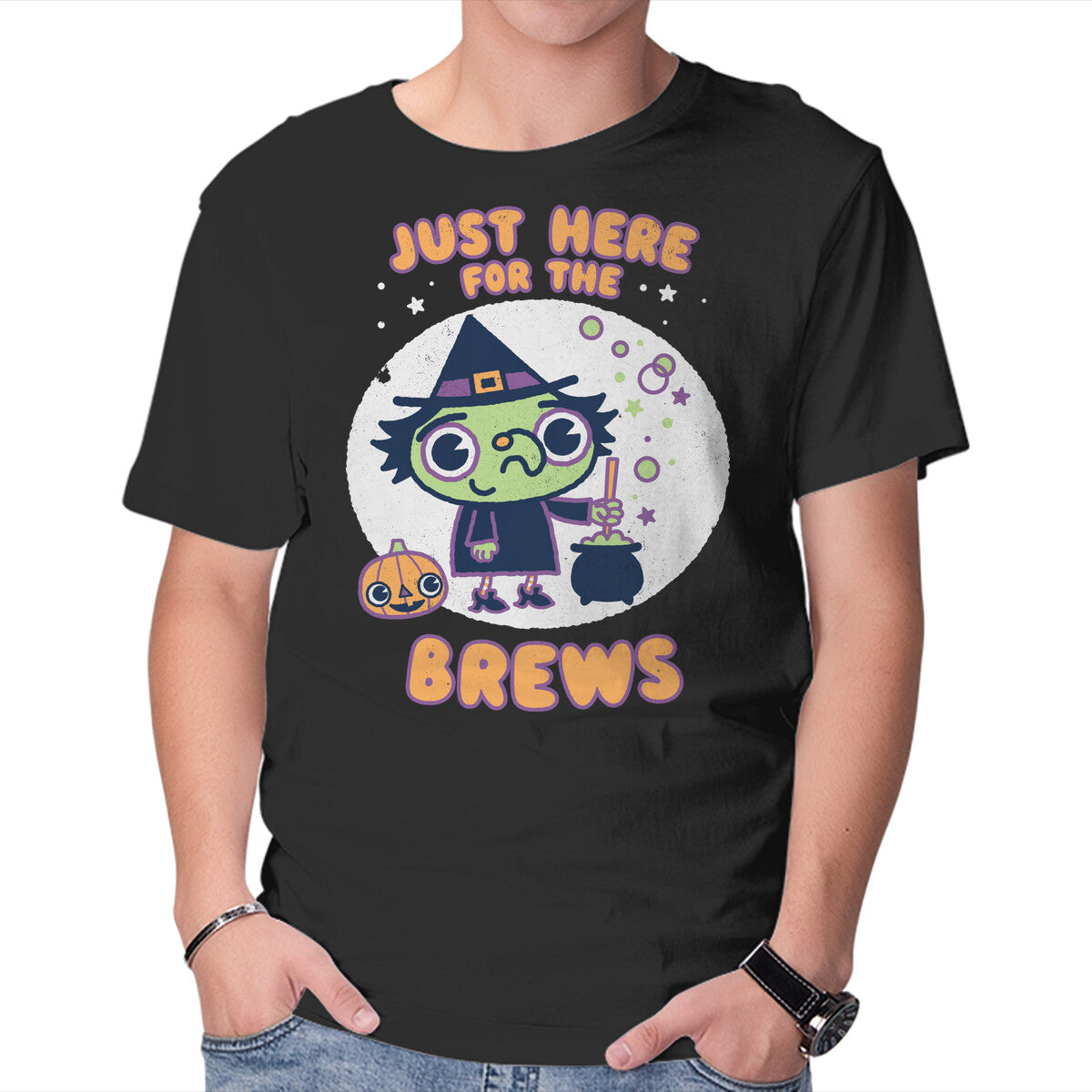 Here For The Brews – Halloween Graphic T-Shirt in black, product display