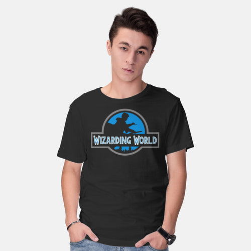 Model wearing black Wizarding World – Fantasy Graphic T-Shirt