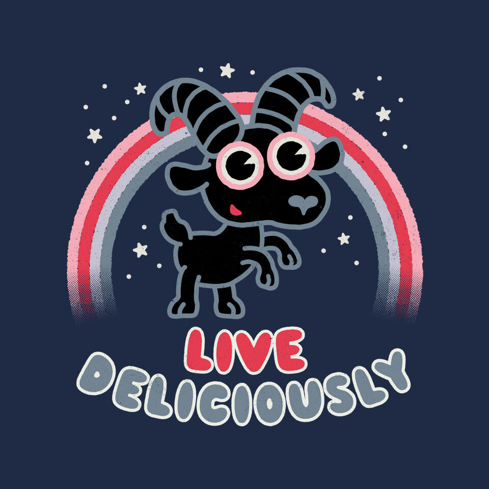 Live Deliciously Cute – Horror Graphic T-Shirt design artwork for navy graphic T-shirt
