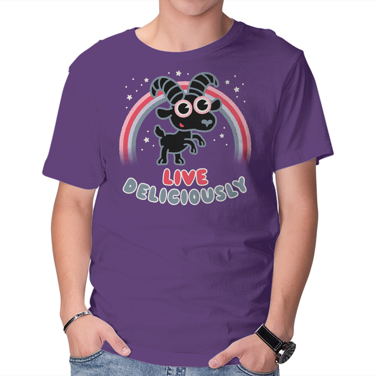 Live Deliciously Cute – Horror Graphic T-Shirt in purple, product display