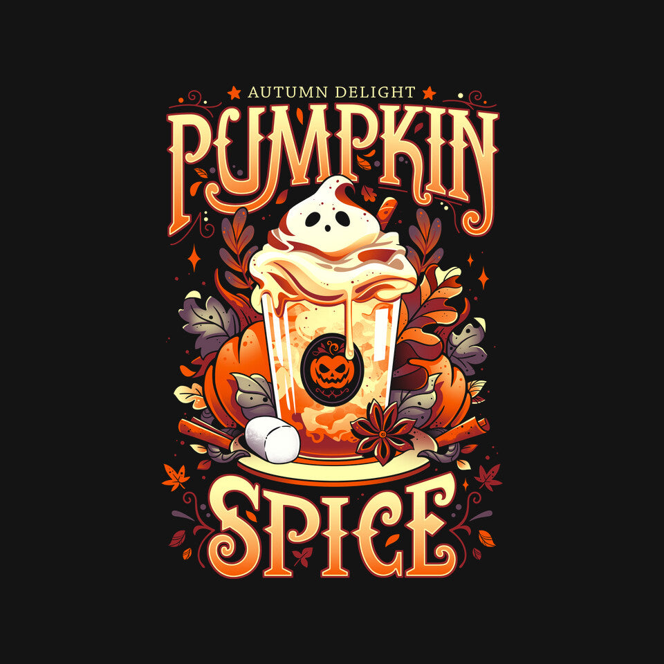 Ghostly Pumpkin Spice – Halloween Graphic T-Shirt design artwork for black graphic T-shirt