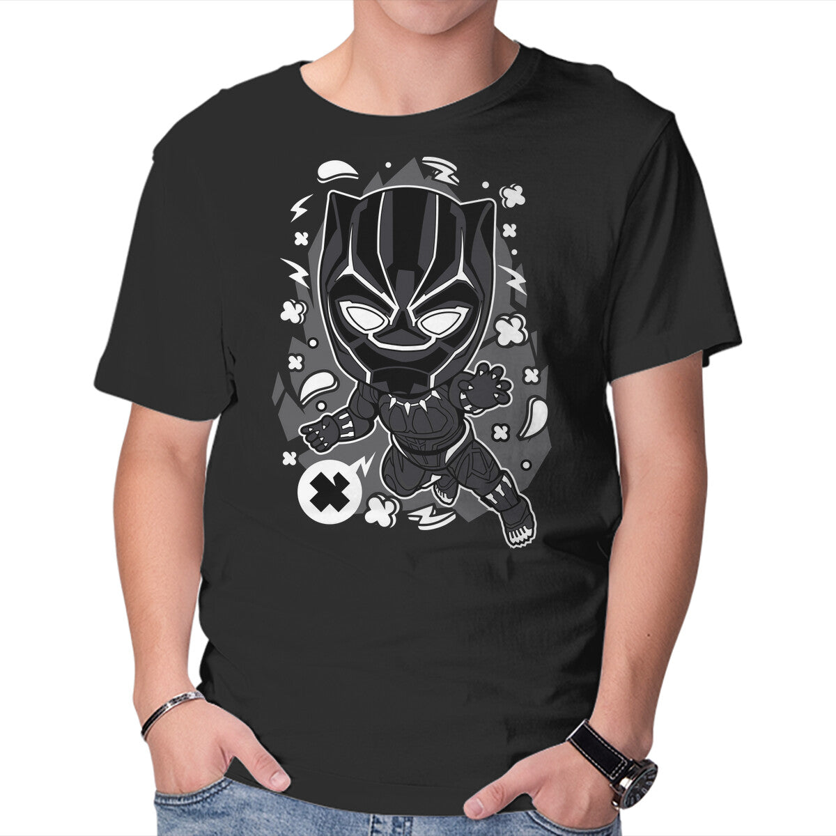 Black Panther Cartoon – Movie Graphic T-Shirt in black, product display
