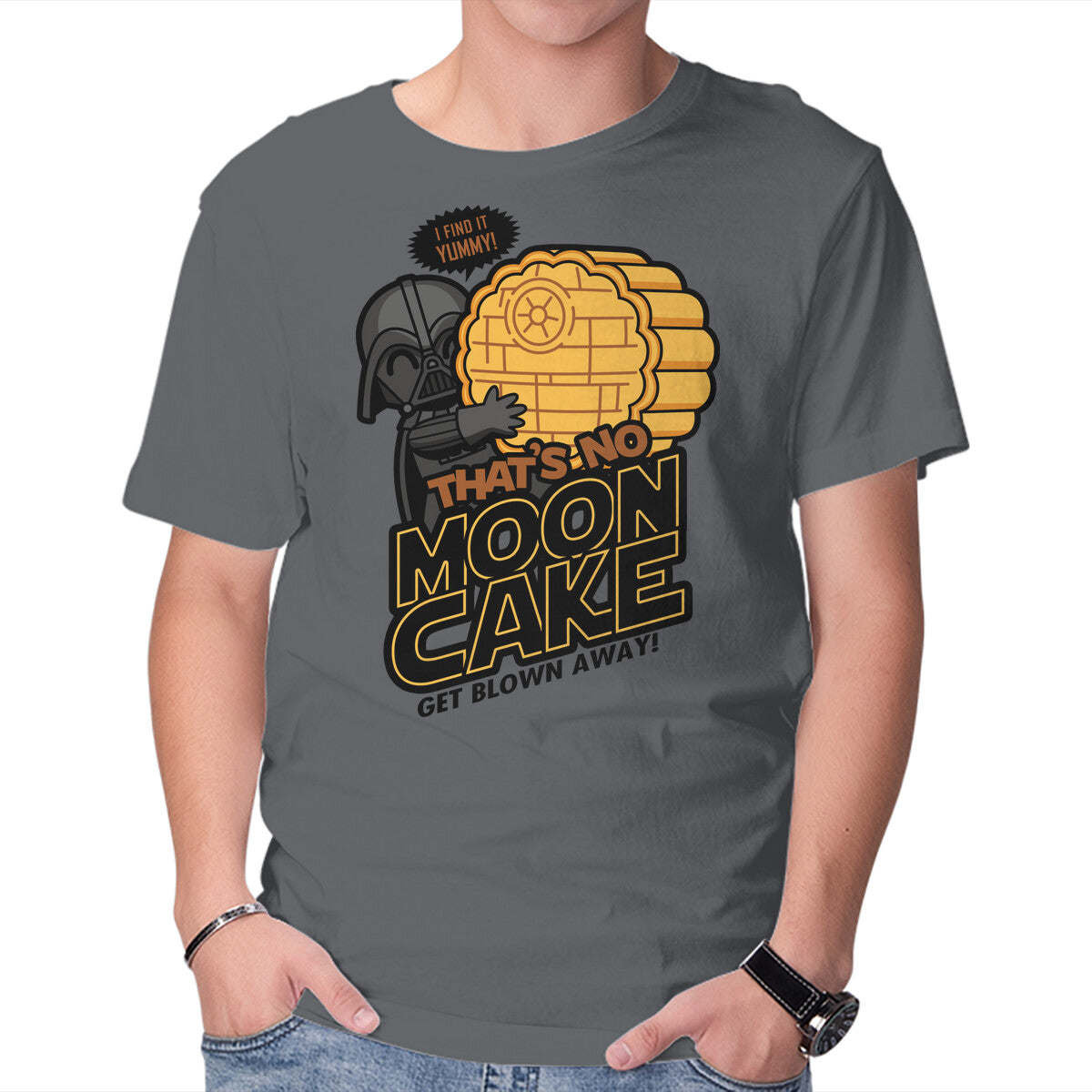 That's No Moon Cake – Sci-Fi Graphic T-Shirt in charcoal, product display