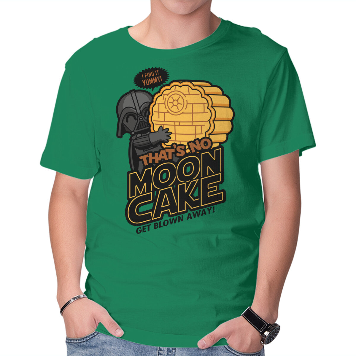 That's No Moon Cake – Sci-Fi Graphic T-Shirt in green, product display