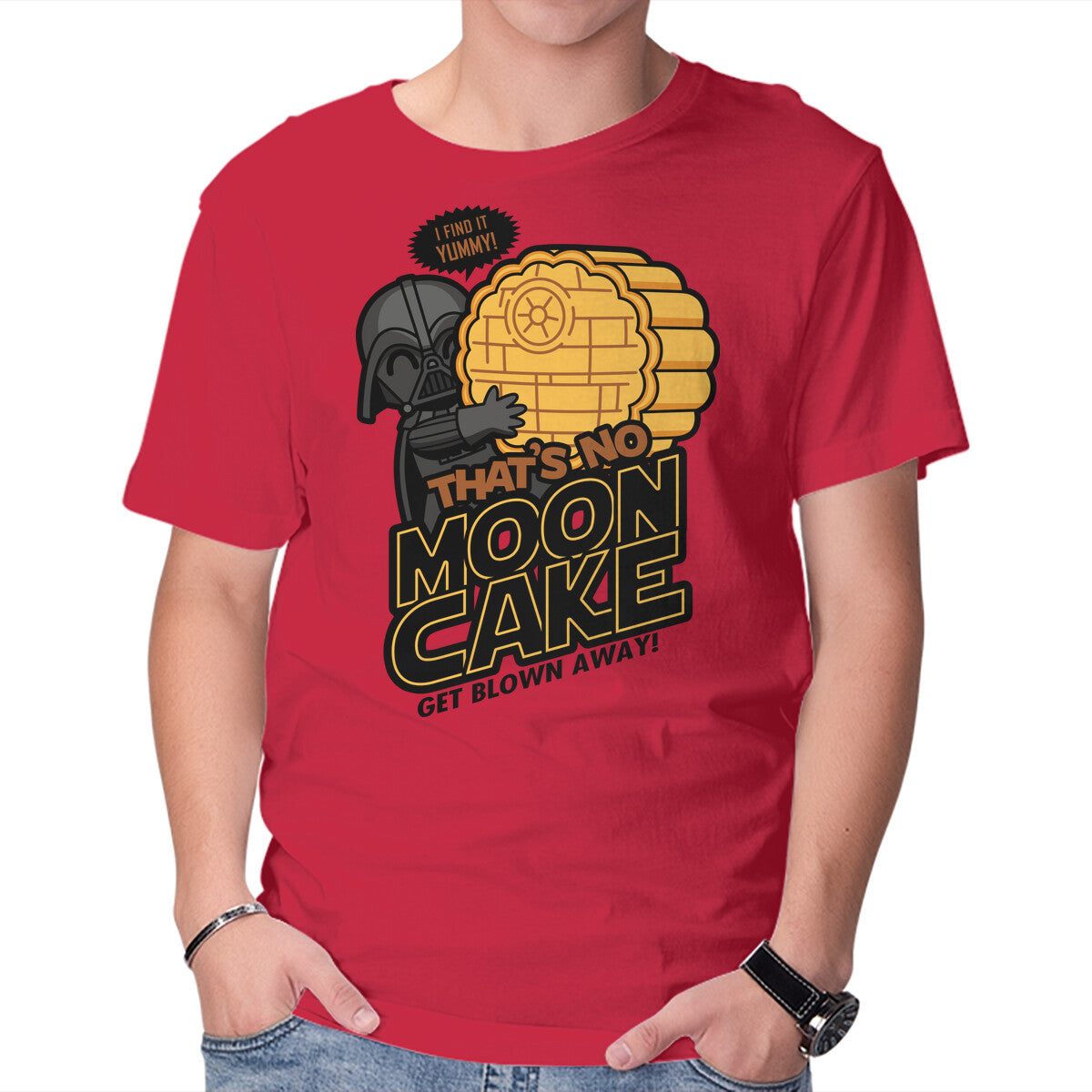 That's No Moon Cake – Sci-Fi Graphic T-Shirt in red, product display