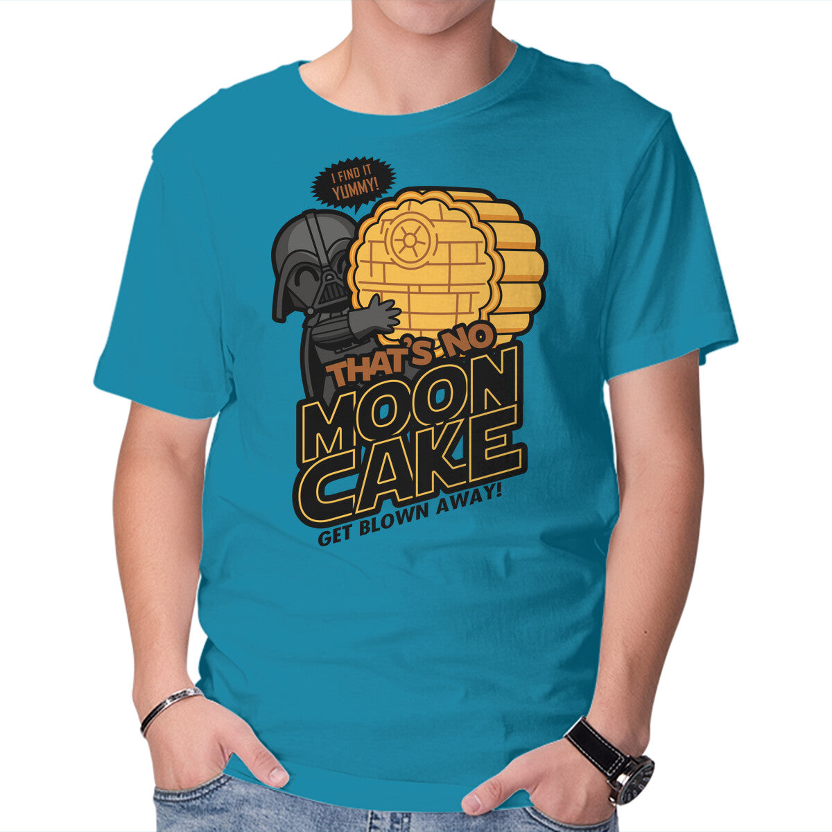 That's No Moon Cake – Sci-Fi Graphic T-Shirt in turquoise, product display