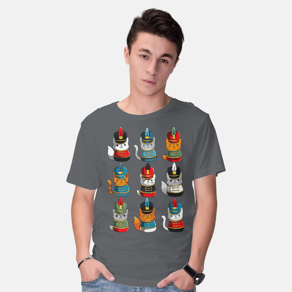 Model wearing charcoal Cat Nutcracker – Cat Graphic T-Shirt