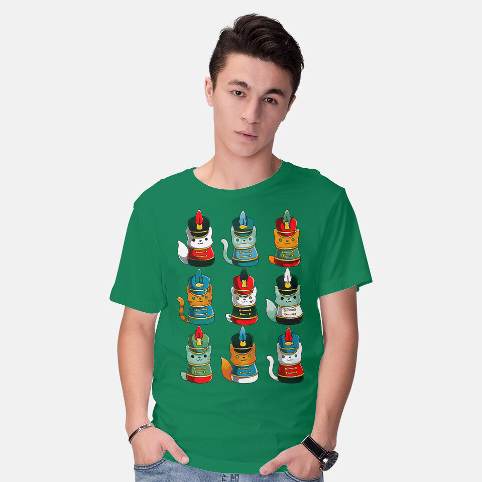 Model wearing green Cat Nutcracker – Cat Graphic T-Shirt