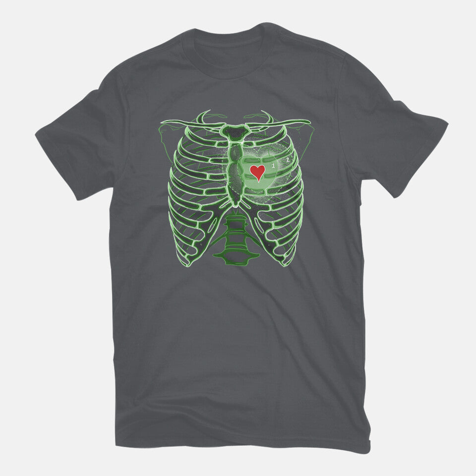 Grinch's Heart – Movie Graphic T-Shirt in charcoal, flat-lay product view
