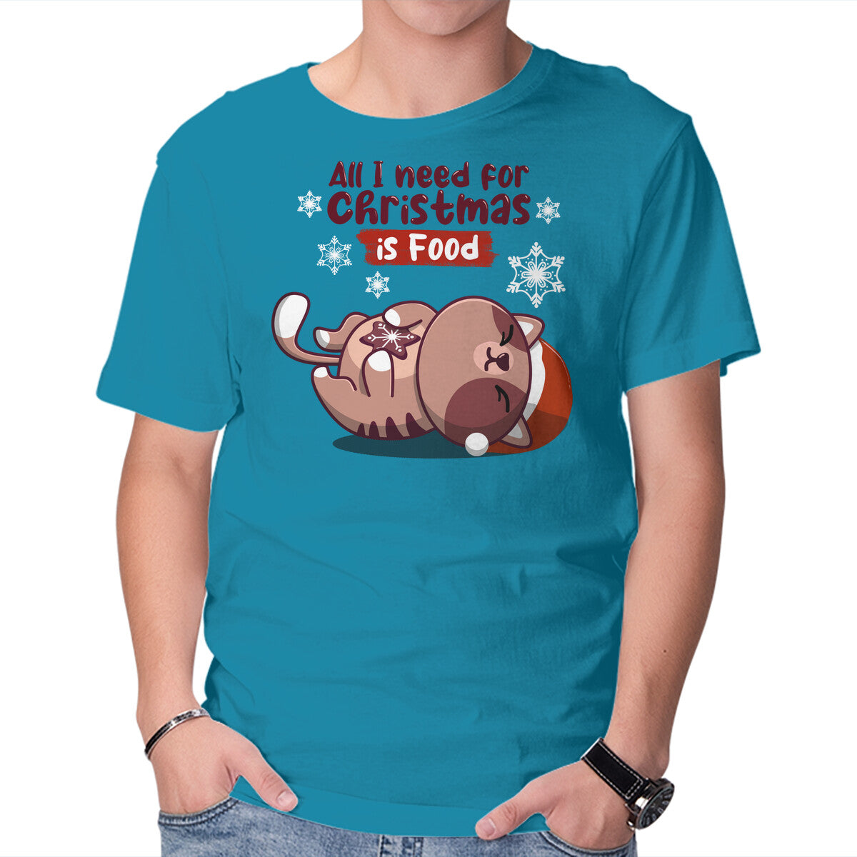 All I Need For Christmas – Cat Graphic T-Shirt in turquoise, product display