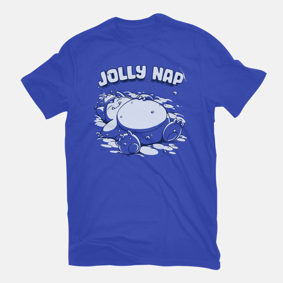 Snowrlax Nap – Anime Graphic T-Shirt in royal blue, flat-lay product view