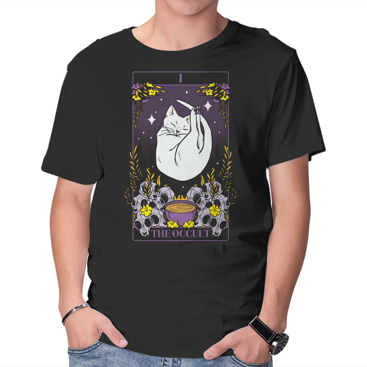 The Occult – Cat Graphic T-Shirt in black, product display