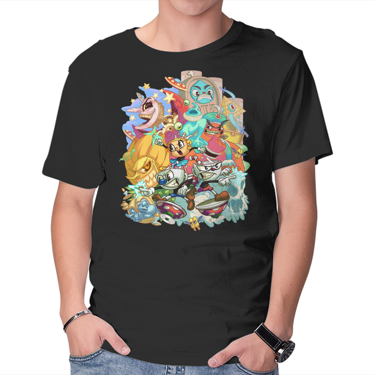 Cuphead Party – Gaming Graphic T-Shirt in black, product display