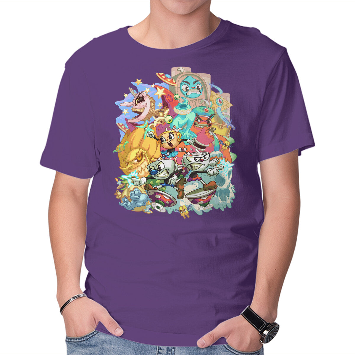 Cuphead Party – Gaming Graphic T-Shirt in purple, product display