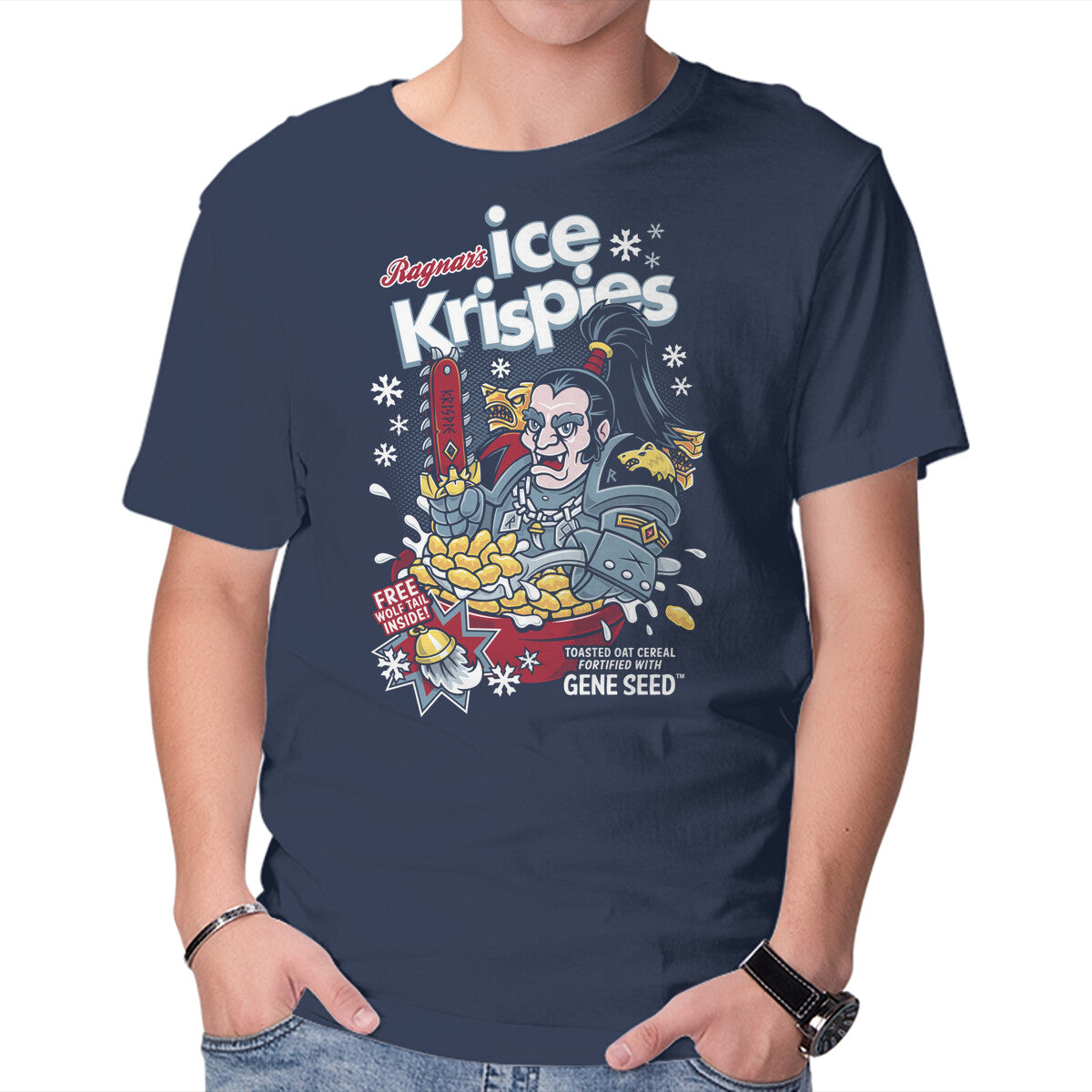 Ragnar's Ice Krispies – Gaming Graphic T-Shirt in navy, product display