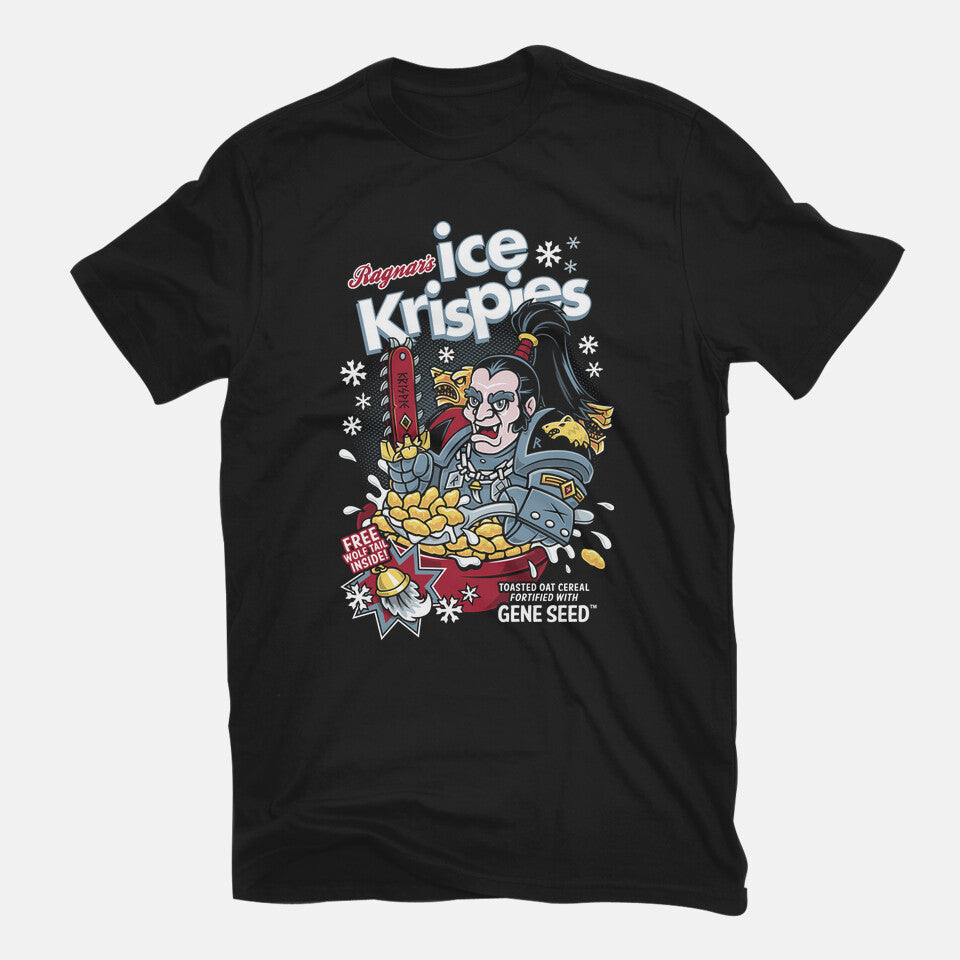 Ragnar's Ice Krispies – Gaming Graphic T-Shirt in black, flat-lay product view