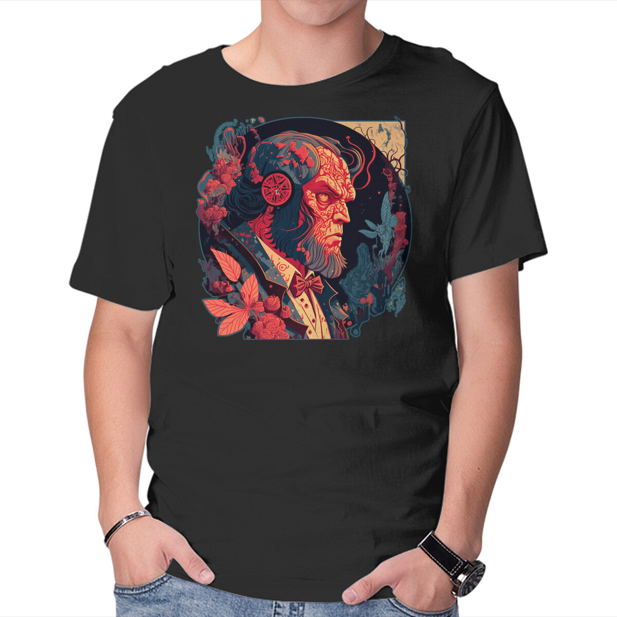 Hellboy Tux – Movie Graphic T-Shirt in black, product display