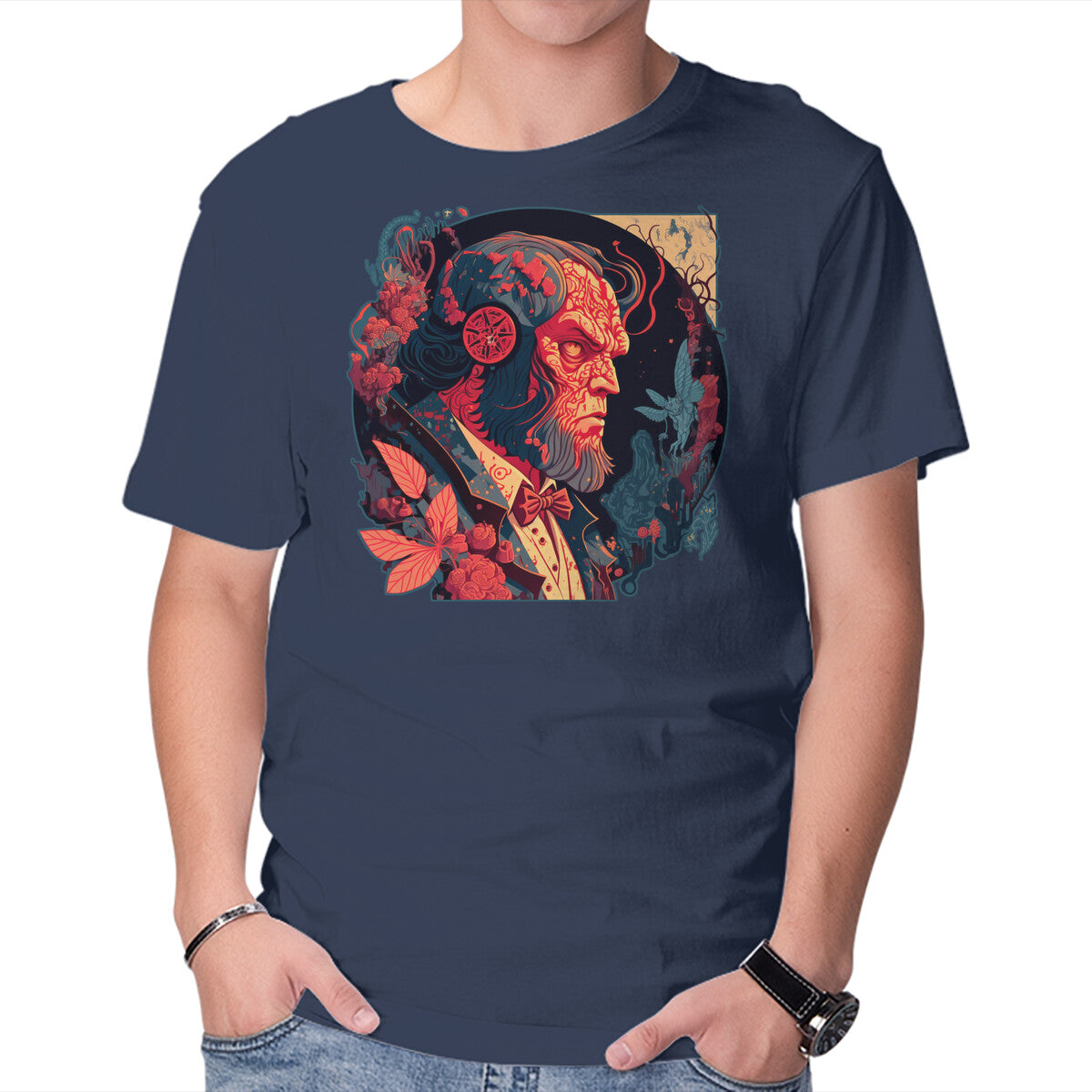 Hellboy Tux – Movie Graphic T-Shirt in navy, product display