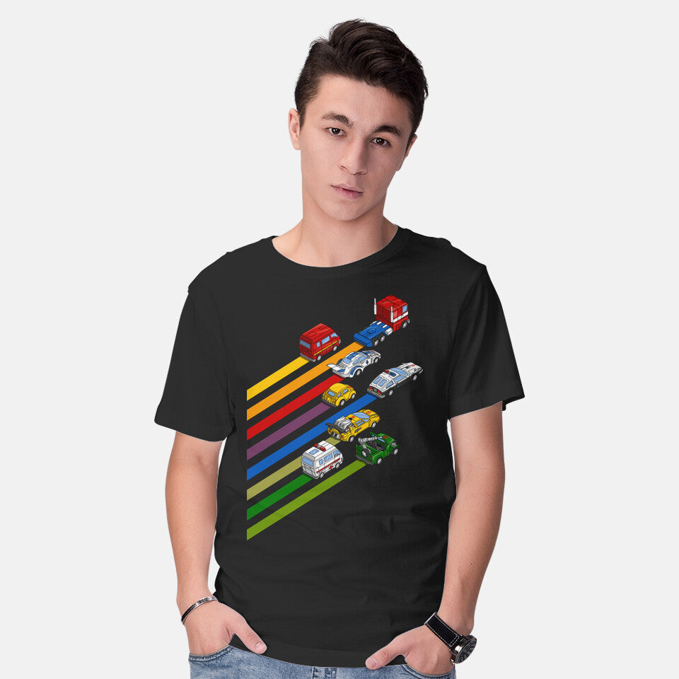 Model wearing black Let's Roll Out – Sci-Fi Graphic T-Shirt