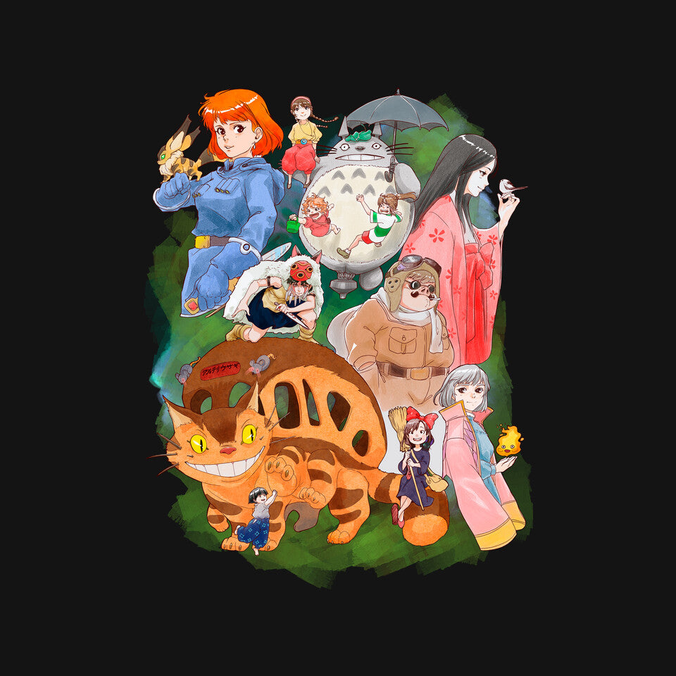 Compilation World – Anime Graphic T-Shirt design artwork for black graphic T-shirt