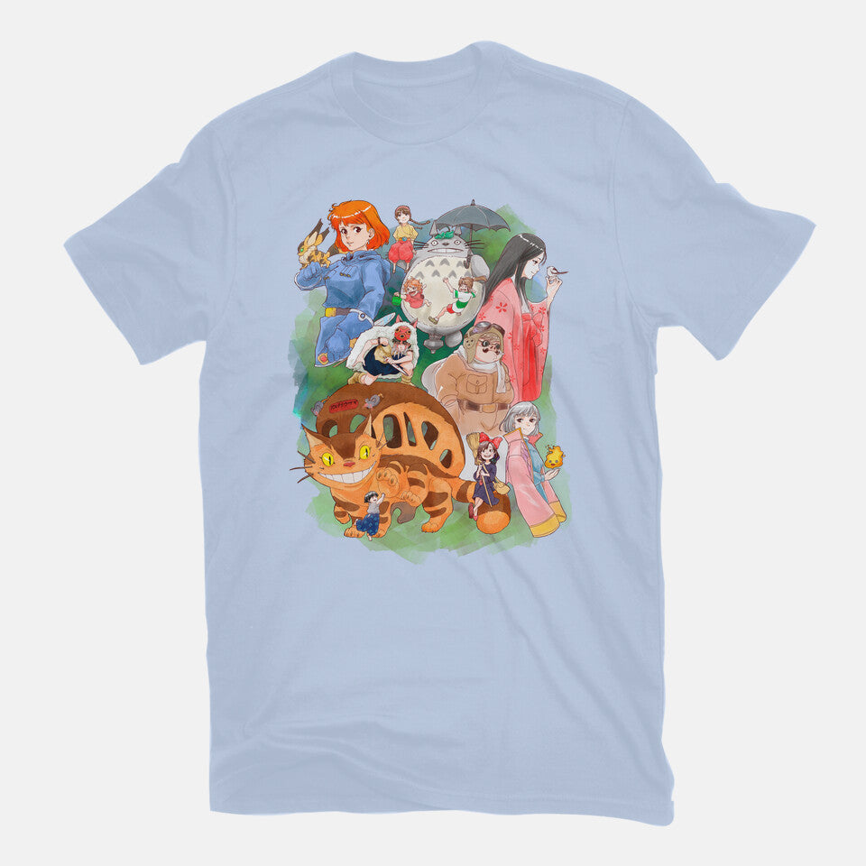 Compilation World – Anime Graphic T-Shirt in blue, flat-lay product view