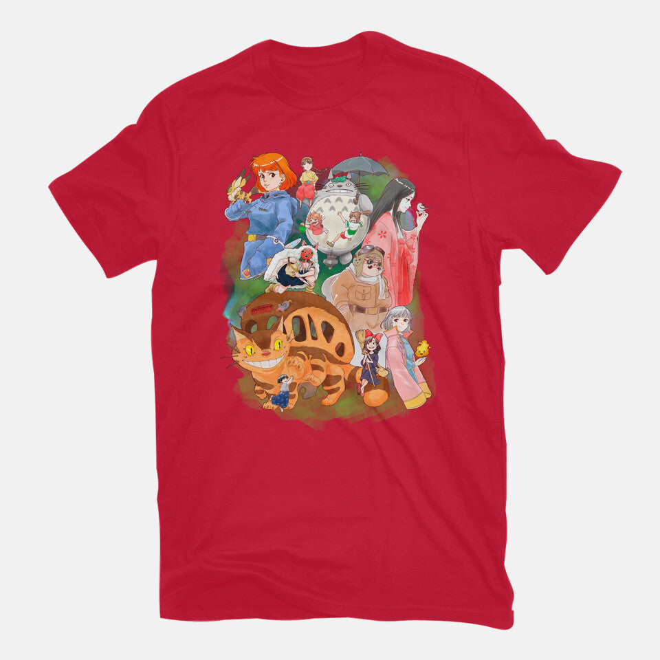 Compilation World – Anime Graphic T-Shirt in red, flat-lay product view