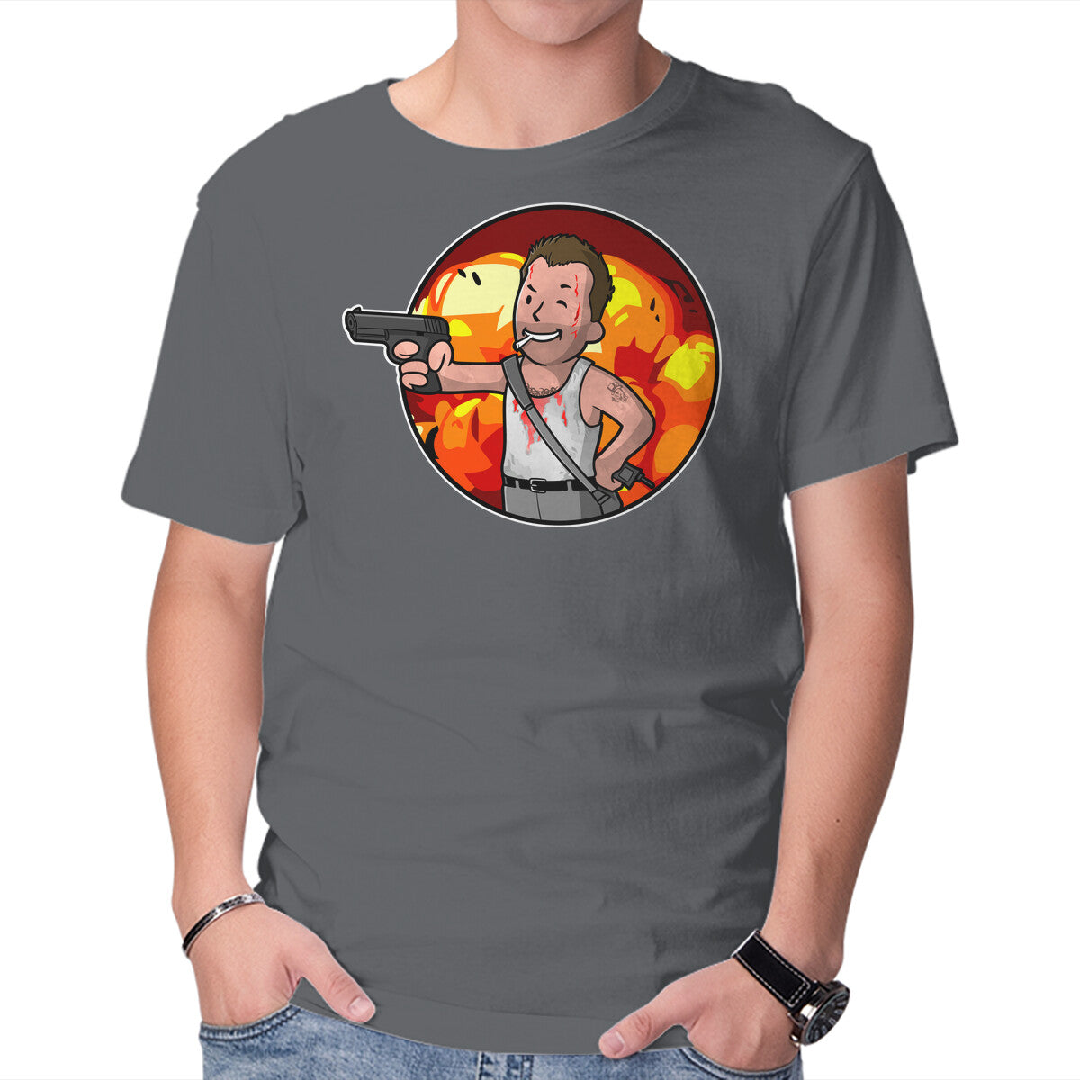 Vault McClane – Movie Graphic T-Shirt in charcoal, product display