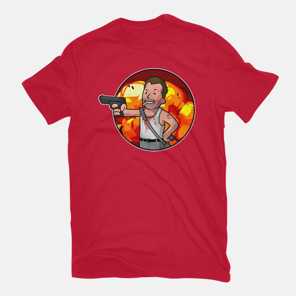 Vault McClane – Movie Graphic T-Shirt in red, flat-lay product view