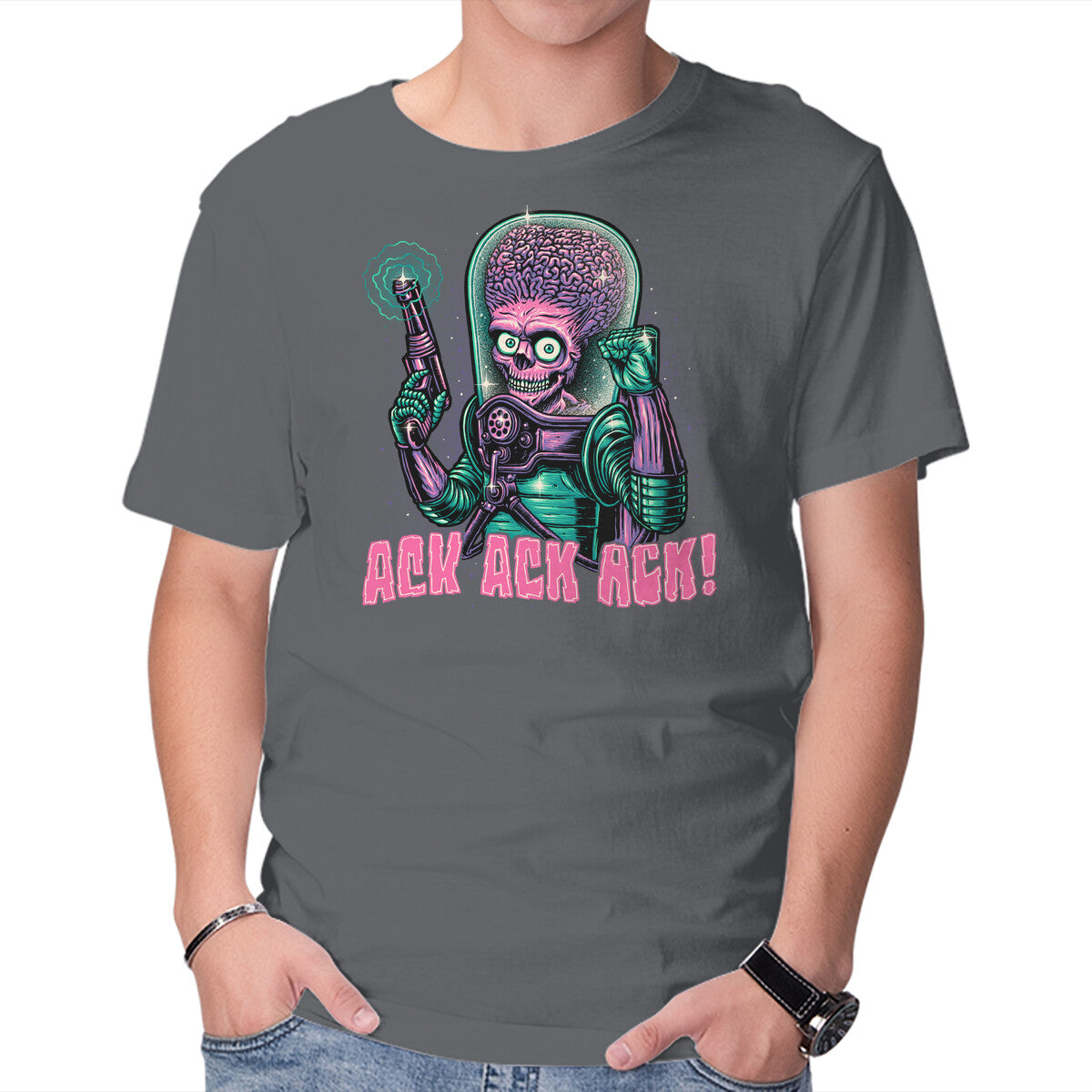 Greetings From Mars – Sci-Fi Graphic T-Shirt in charcoal, product display