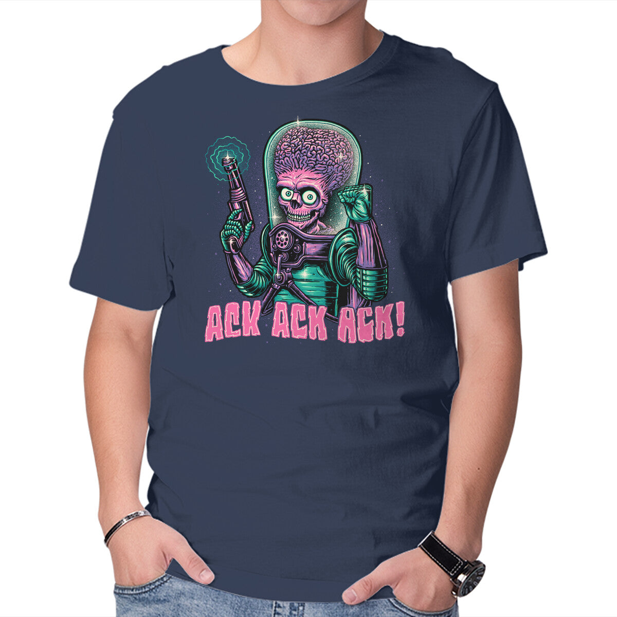 Greetings From Mars – Sci-Fi Graphic T-Shirt in navy, product display