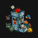 Dice Tower – Gaming Graphic T-Shirt design artwork for black graphic T-shirt