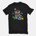 Dice Tower – Gaming Graphic T-Shirt in black, flat-lay product view
