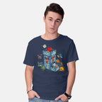 Model wearing navy Dice Tower – Gaming Graphic T-Shirt