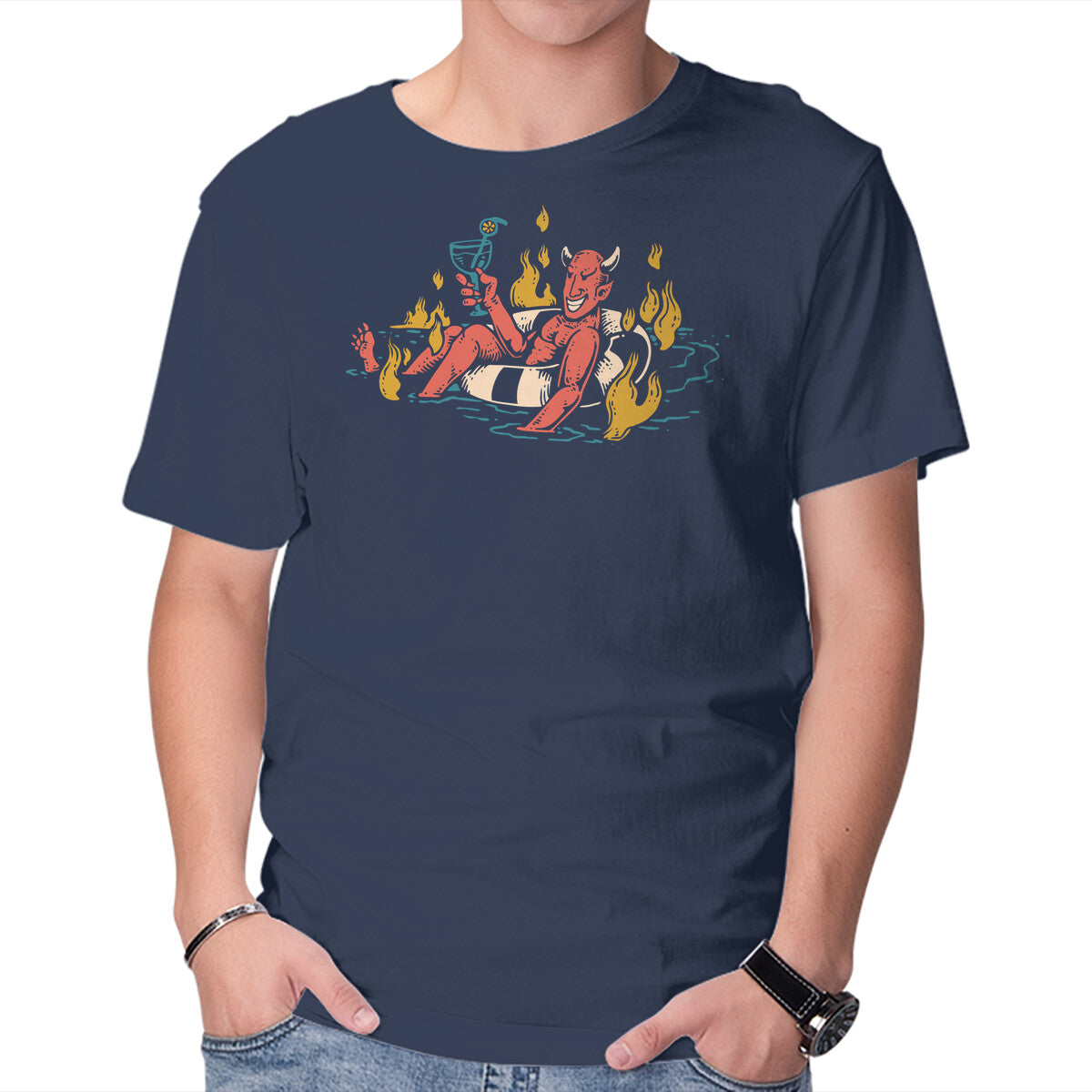 Bathing In Fire – Horror Graphic T-Shirt in navy, product display