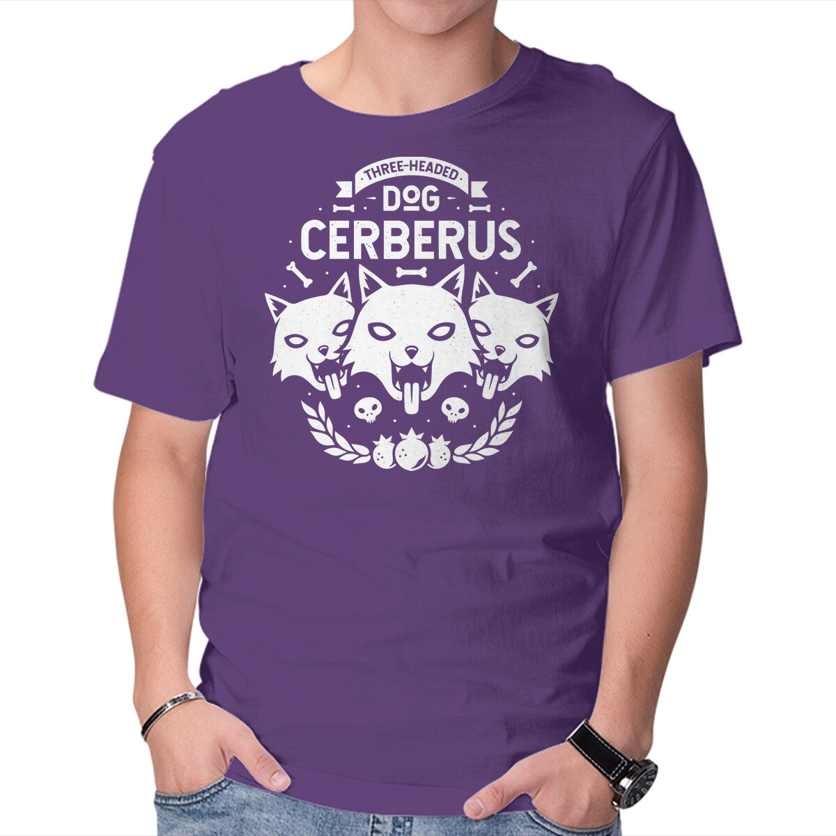 Three-headed Dog – Dog Graphic T-Shirt in purple, product display