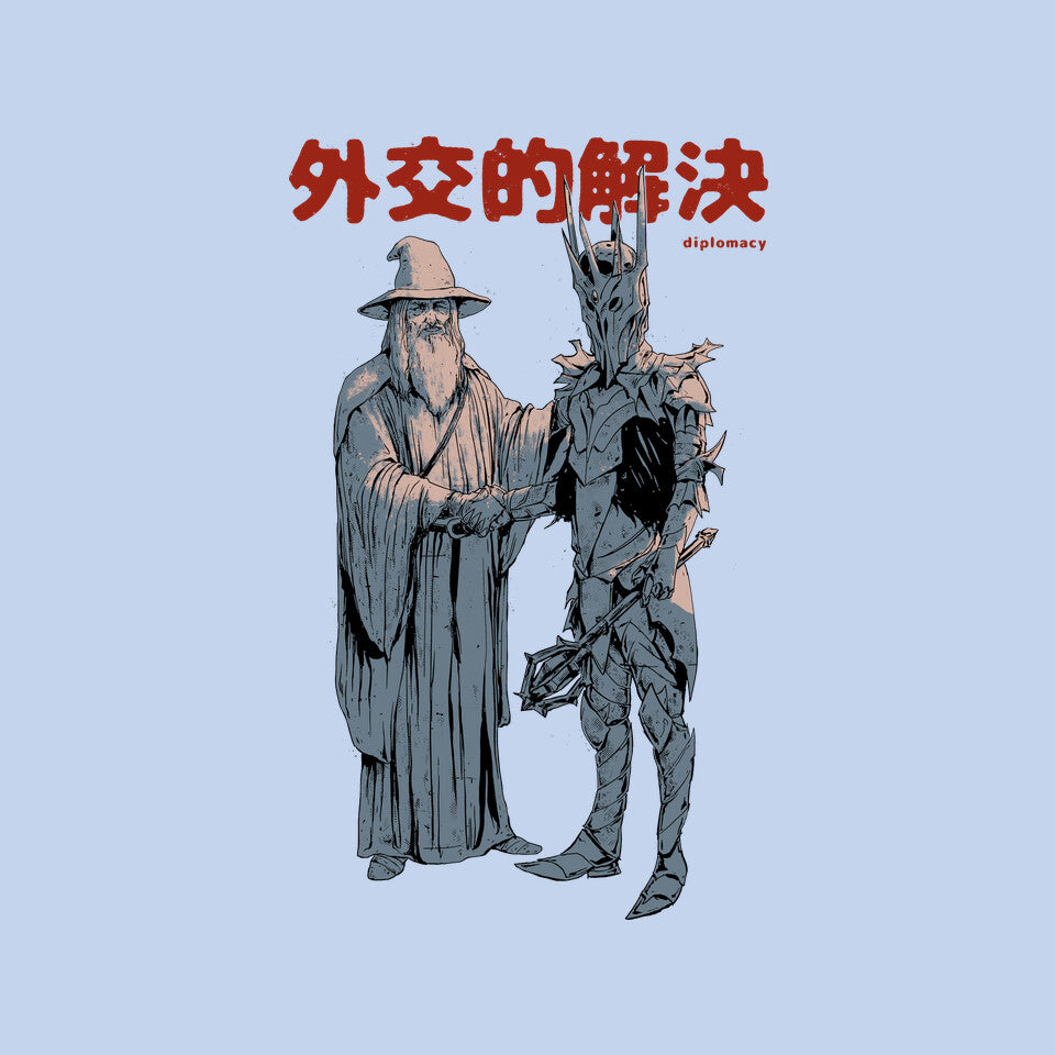 Diplomatic Solution – Fantasy Graphic T-Shirt design artwork for blue graphic T-shirt