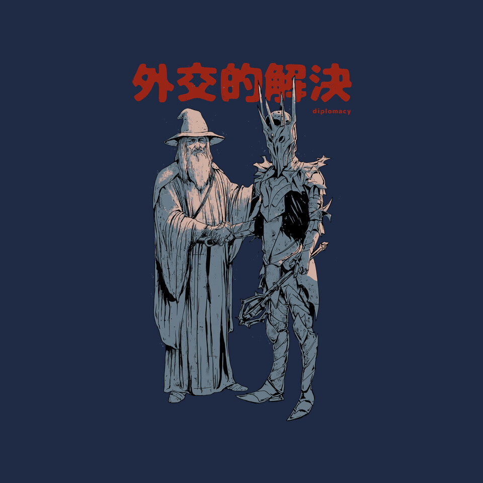 Diplomatic Solution – Fantasy Graphic T-Shirt design artwork for navy graphic T-shirt