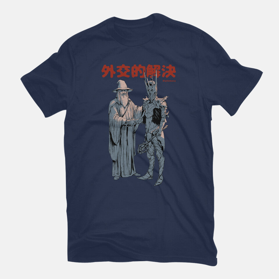 Diplomatic Solution – Fantasy Graphic T-Shirt in navy, flat-lay product view
