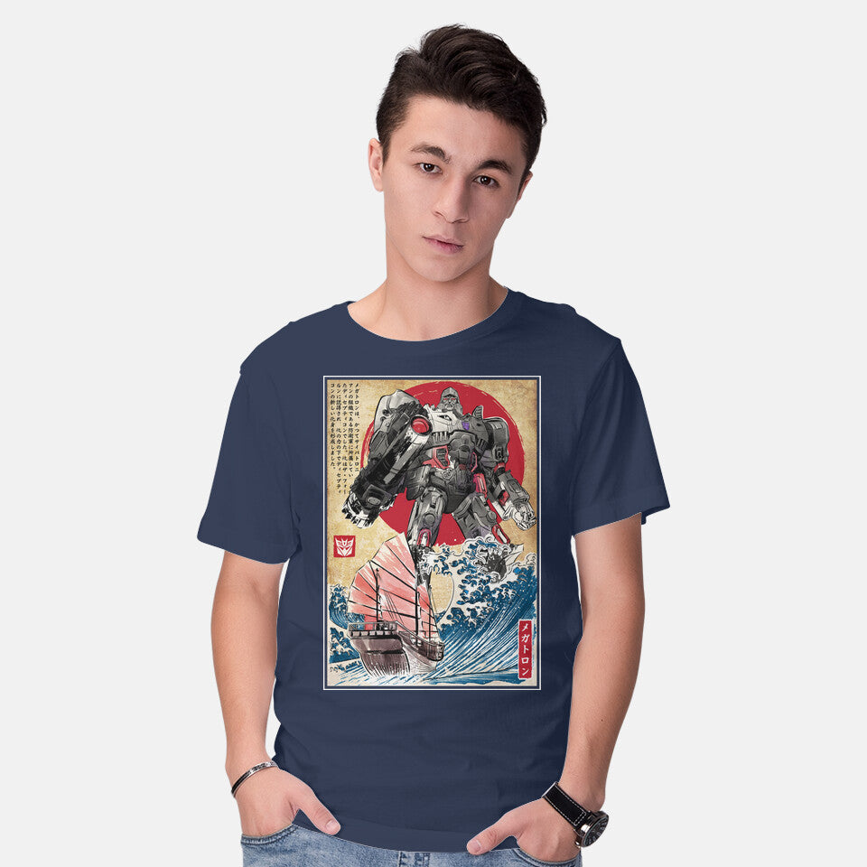 Model wearing navy Megatron In Japan – Sci-Fi Graphic T-Shirt