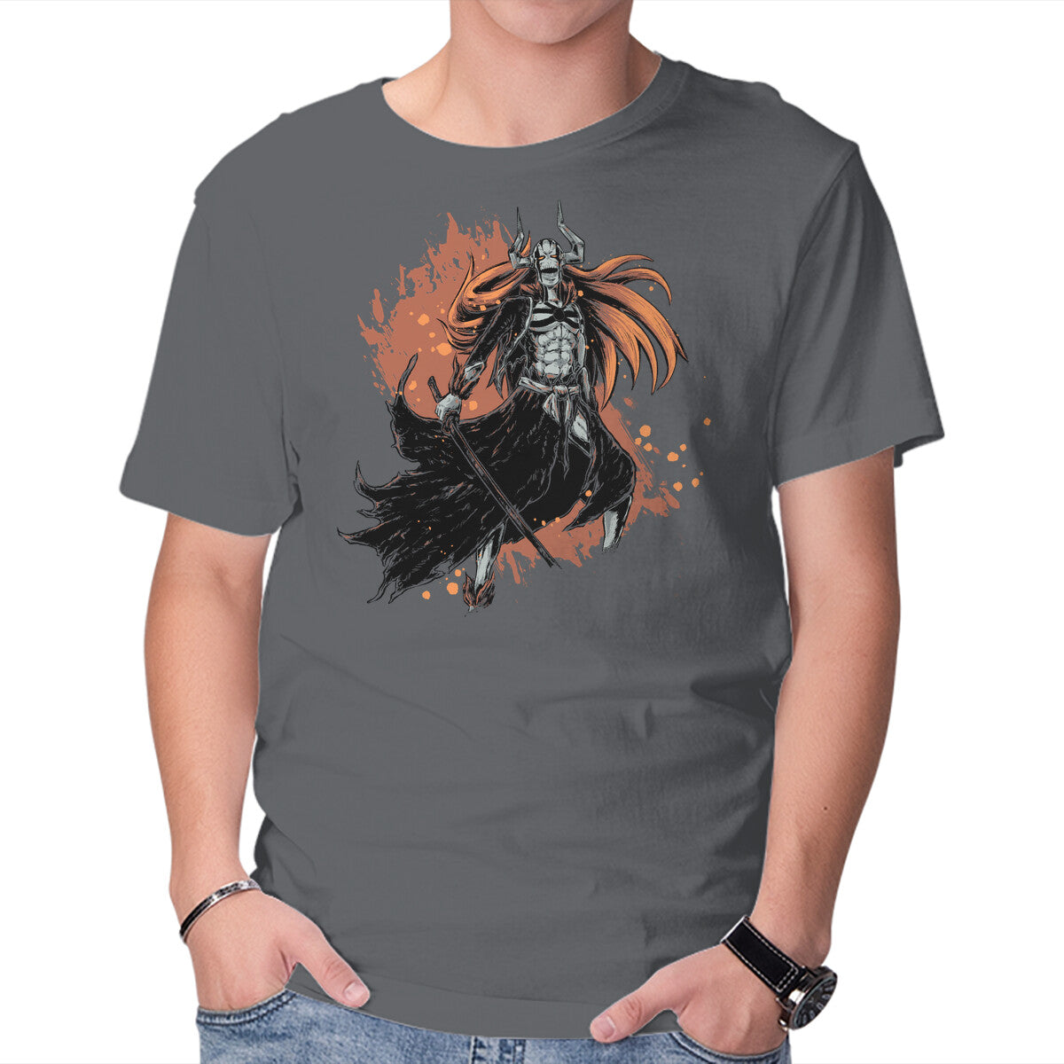 Ichigo Full Hollow – Anime Graphic T-Shirt in charcoal, product display