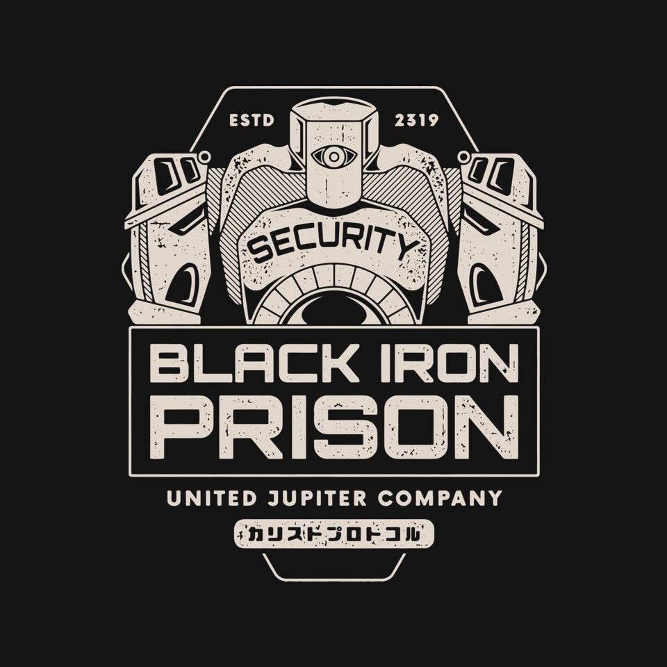 Prison Security Robots – Horror Graphic T-Shirt design artwork for black graphic T-shirt