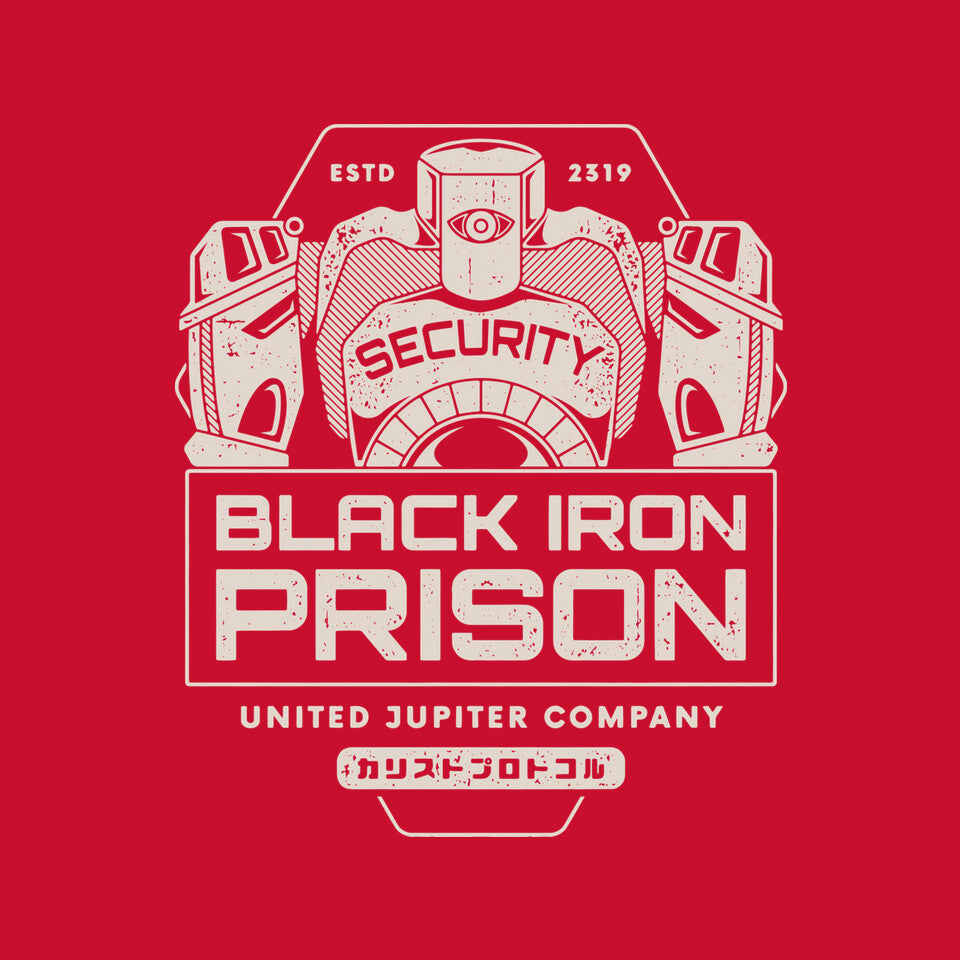 Prison Security Robots – Horror Graphic T-Shirt design artwork for red graphic T-shirt