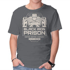 Prison Security Robots – Horror Graphic T-Shirt in charcoal, product display